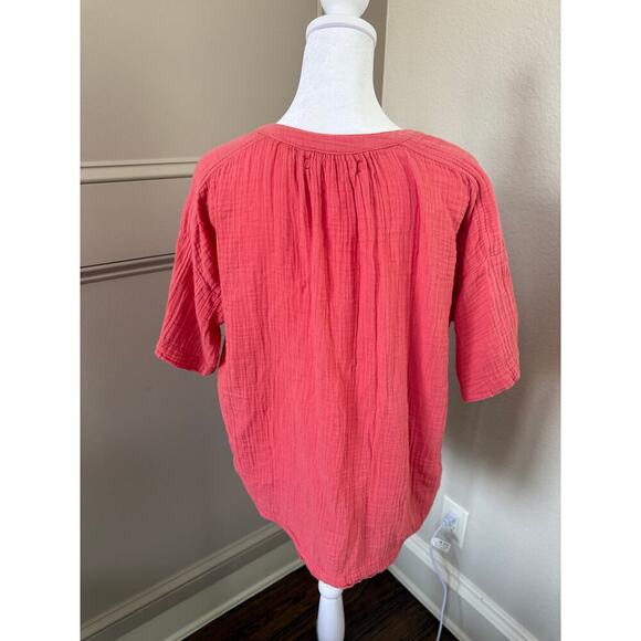 Xirena Gauze V-neck Short Sleeve Cotton Gauze Top Dark Pink Size XS - Picture 3 of 5